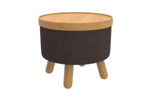 Betsy Round Storage Ottoman with Tray in Charcoal and Natural