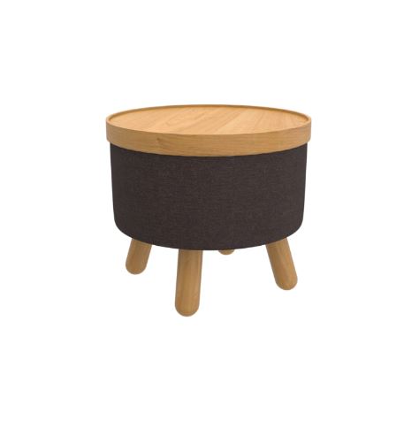 Betsy Round Storage Ottoman with Tray in Charcoal and Natural
