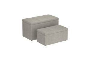 Levi 2pc Rectangular Storage Ottoman Bench Set in Light Grey Fabric