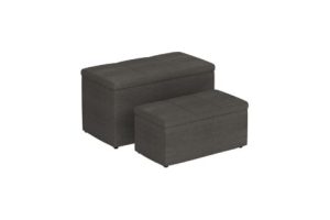 Levi 2pc Rectangular Storage Ottoman Bench Set in Charcoal Fabric