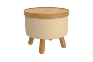 Betsy Round Storage Ottoman with Tray in Beige and Natural