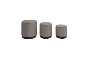 Lexi 3pc Round Storage Ottoman Set in Warm Grey and Black