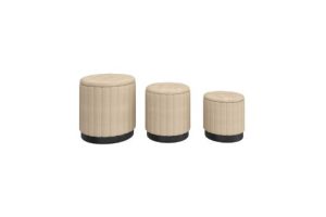 Lexi 3pc Round Storage Ottoman Set in Beige and Black