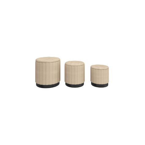 Lexi 3pc Round Storage Ottoman Set in Beige and Black