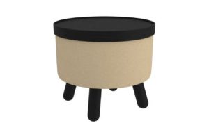 Betsy Round Storage Ottoman with Tray in Beige and Black