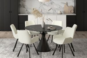 Calisto/Signy 7pc Dining Set in Black Table with Ivory Chair