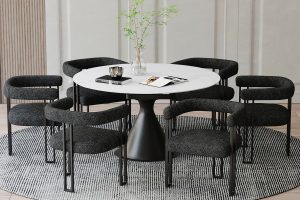 Calisto/Scarlet 7pc Dining Set in White Table with Charcoal Chair