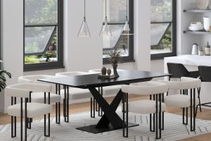 Julius/Scarlet 7pc Dining Set in Black Table with Ivory Chair