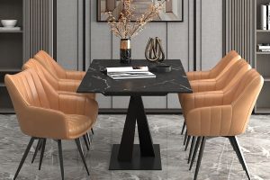 Julius/Talon 7pc Dining Set in Black Table with Camel Chair
