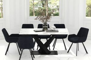 Julius/Signy 7pc Dining Set in White Table with Black Chair