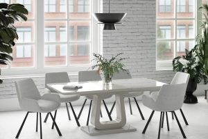 Corvus/Signy 7pc Dining Set in Warm Grey Table with Light Grey Chair