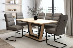 Forna/Brodi 7pc Dining Set in Natural Table with Charcoal Chair