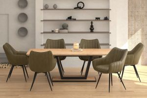 Forna/Talon 7pc Dining Set in Natural Table with Moss Chair