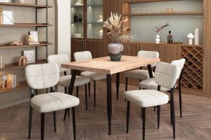 Vesta/Zeke 7pc Dining Set in Natural Table with Beige Chair
