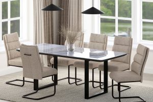 Gavin/Brodi 7pc Dining Set in Black Table with Beige Chair