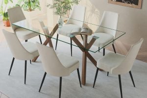Stark/Koda 7pc Dining Set in Walnut Table with Beige Chair