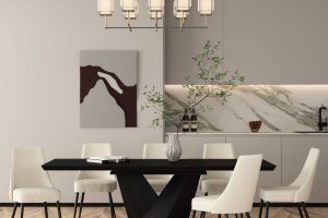 Eclipse/Koda 7pc Dining Set in Black Table with Beige Chair