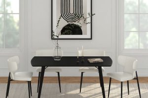 Leon/Olis 5pc Dining Set in Black Table with Beige Chair