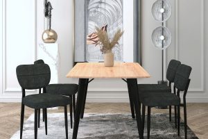 Leon/Zeke 5pc Dining Set in Natural Table with Charcoal Chair