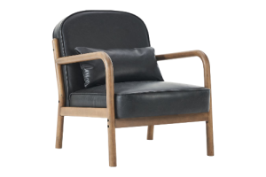 Fani Accent Chair, Faux Leather in Black and Walnut