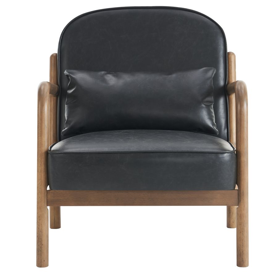 Fani Accent Chair, Faux Leather in Black and Walnut - Image 5