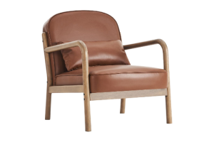 Fani Accent Chair, Faux Leather in Saddle and Walnut
