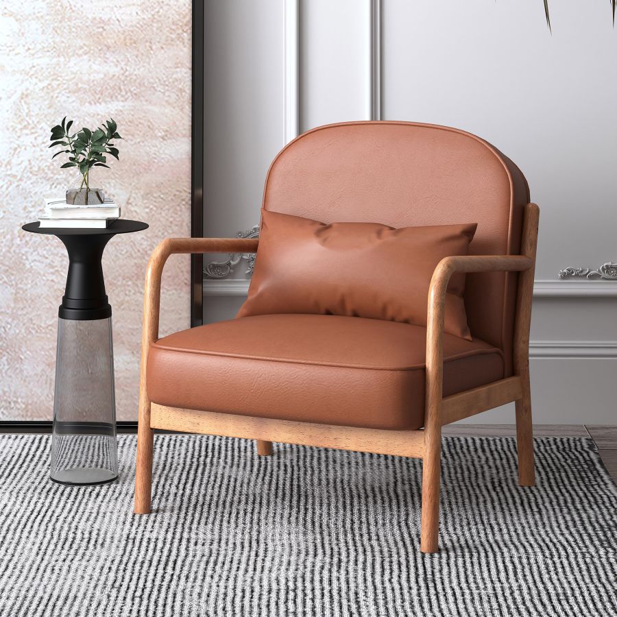 Fani Accent Chair, Faux Leather in Saddle and Walnut - Image 8