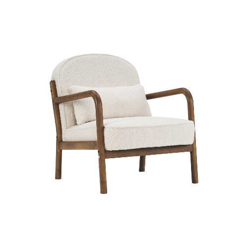 Fani Accent Chair, Fabric in White Boucle and Walnut
