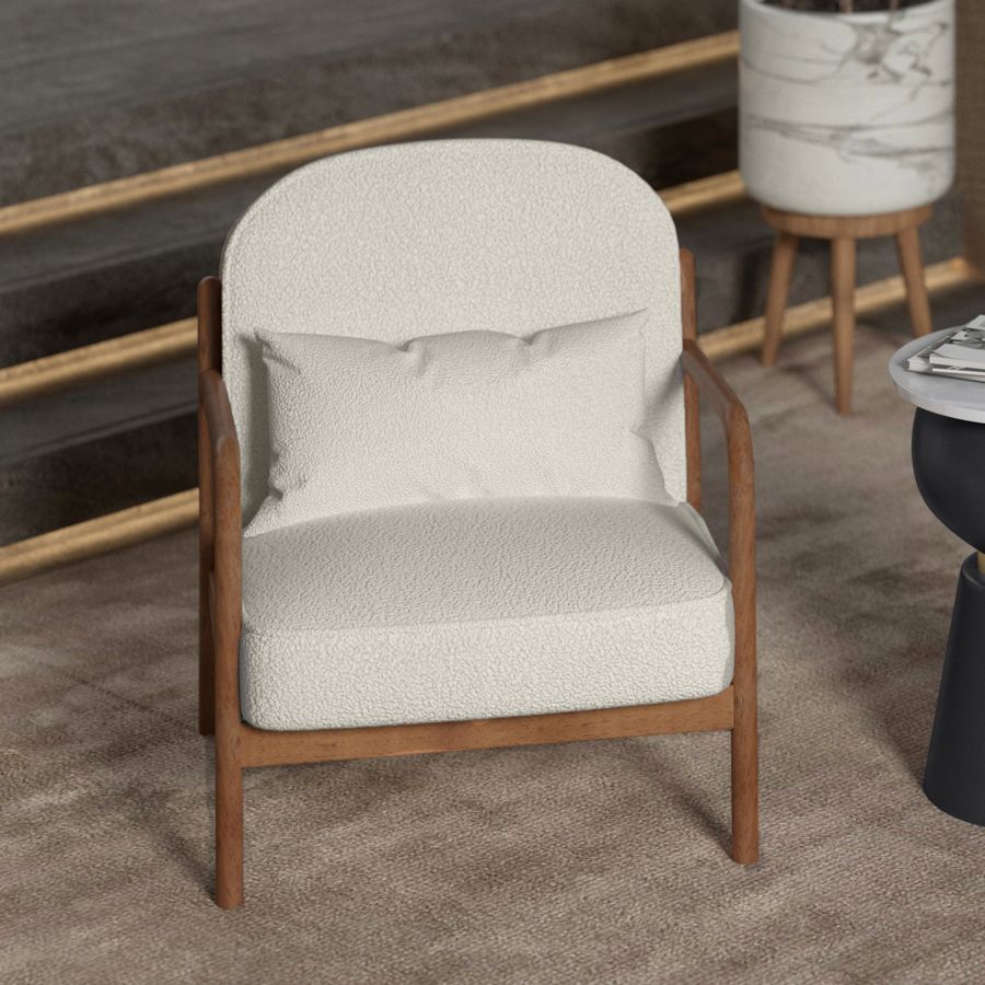 Fani Accent Chair, Fabric in White Boucle and Walnut - Image 6