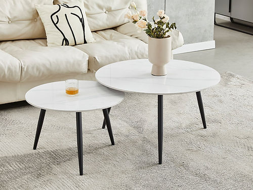 Modern White Marble Nesting Coffee Table Set