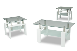 Sleek Glass Coffee Table Set with White Accents