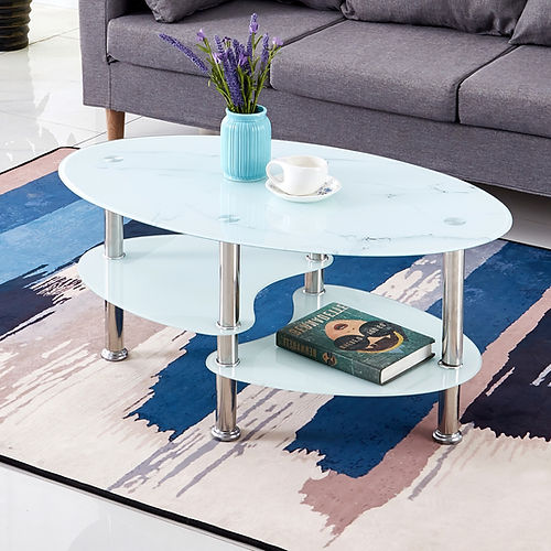White Marble Effect Glass Coffee Table