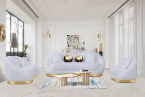 2122 White 3 Pcs Sofa Set