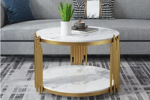 164 – ROUND MARBLE COFFEE TABLE – SILVER